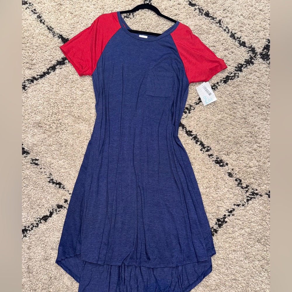 Red and Blue Short Sleeve Dress- LulaRoe Carly- NWT-Size 2XL
